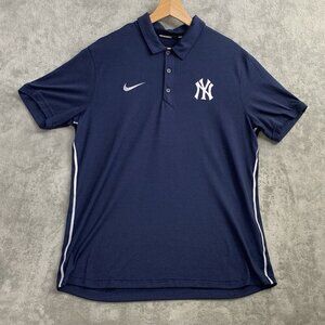 Nike Polo Shirt Mens Medium New York Yankees MLB Baseball Dri Fit Blue NY Casual